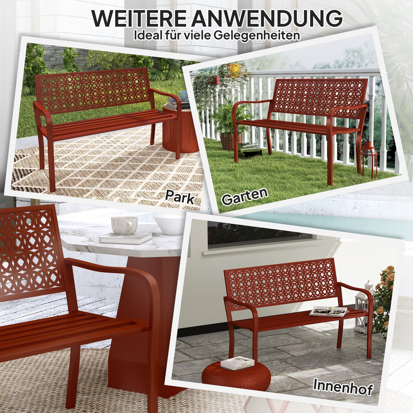 Weatherproof 2-seater garden bench with back and armrests