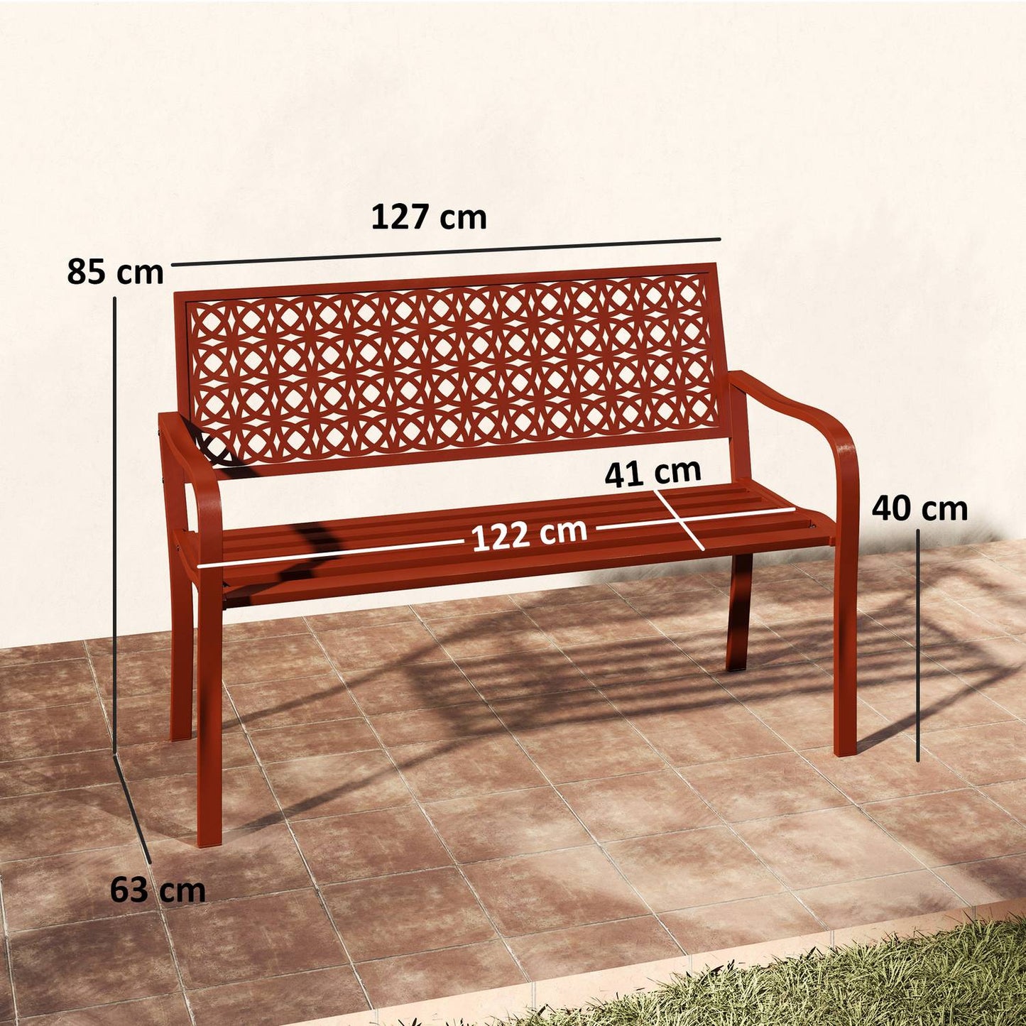 Weatherproof 2-seater garden bench with back and armrests