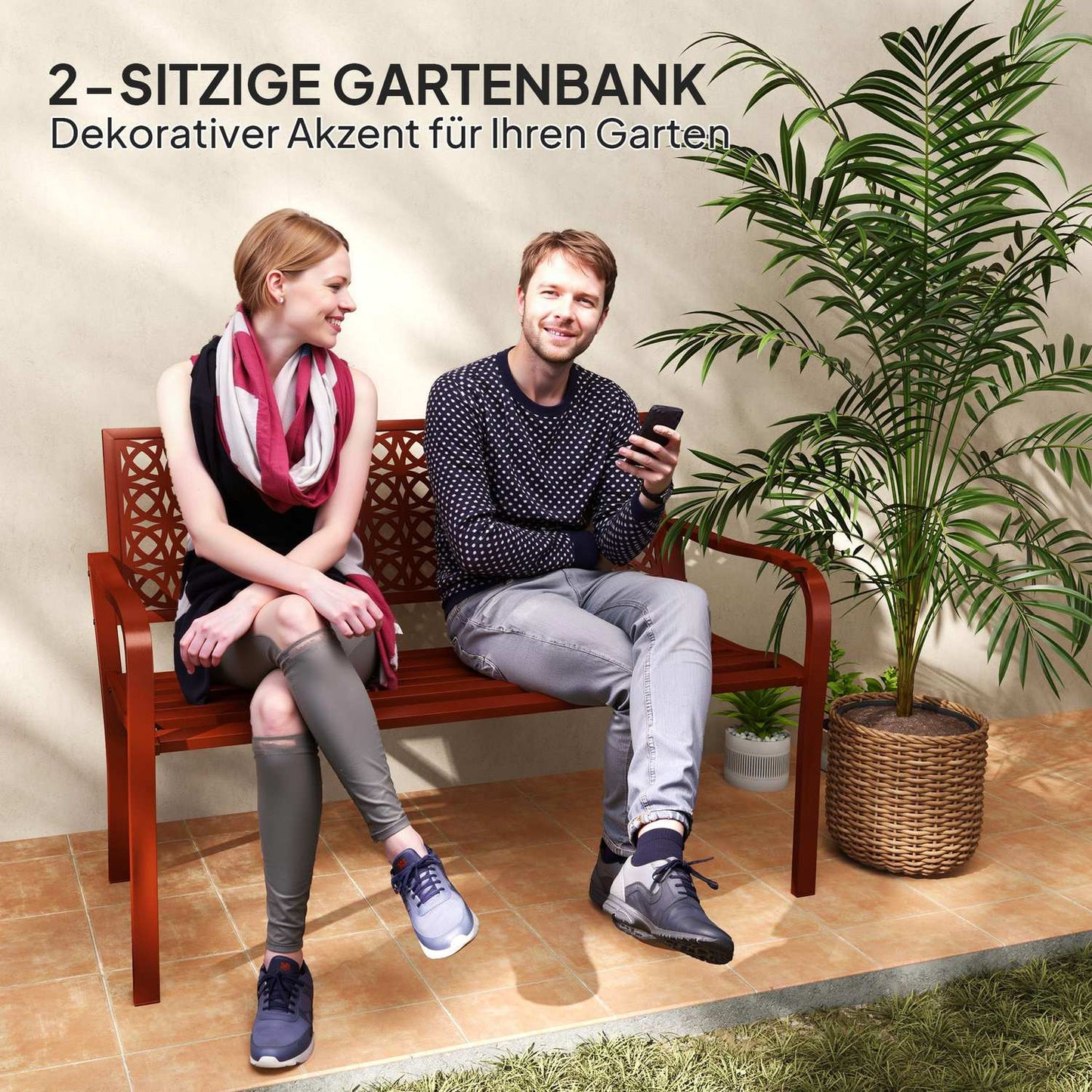 Weatherproof 2-seater garden bench with back and armrests