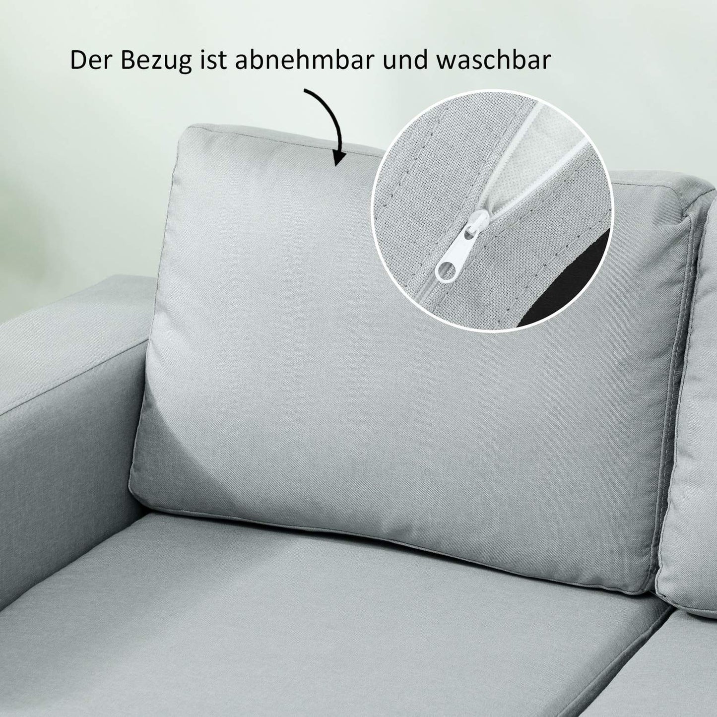 2-Seater Sofa, Light Grey, Solid Wood Frame, Metal Legs
