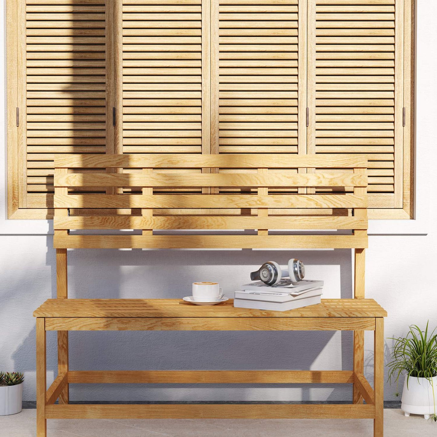 Garden bench in 2-seater teak with convertible backrest