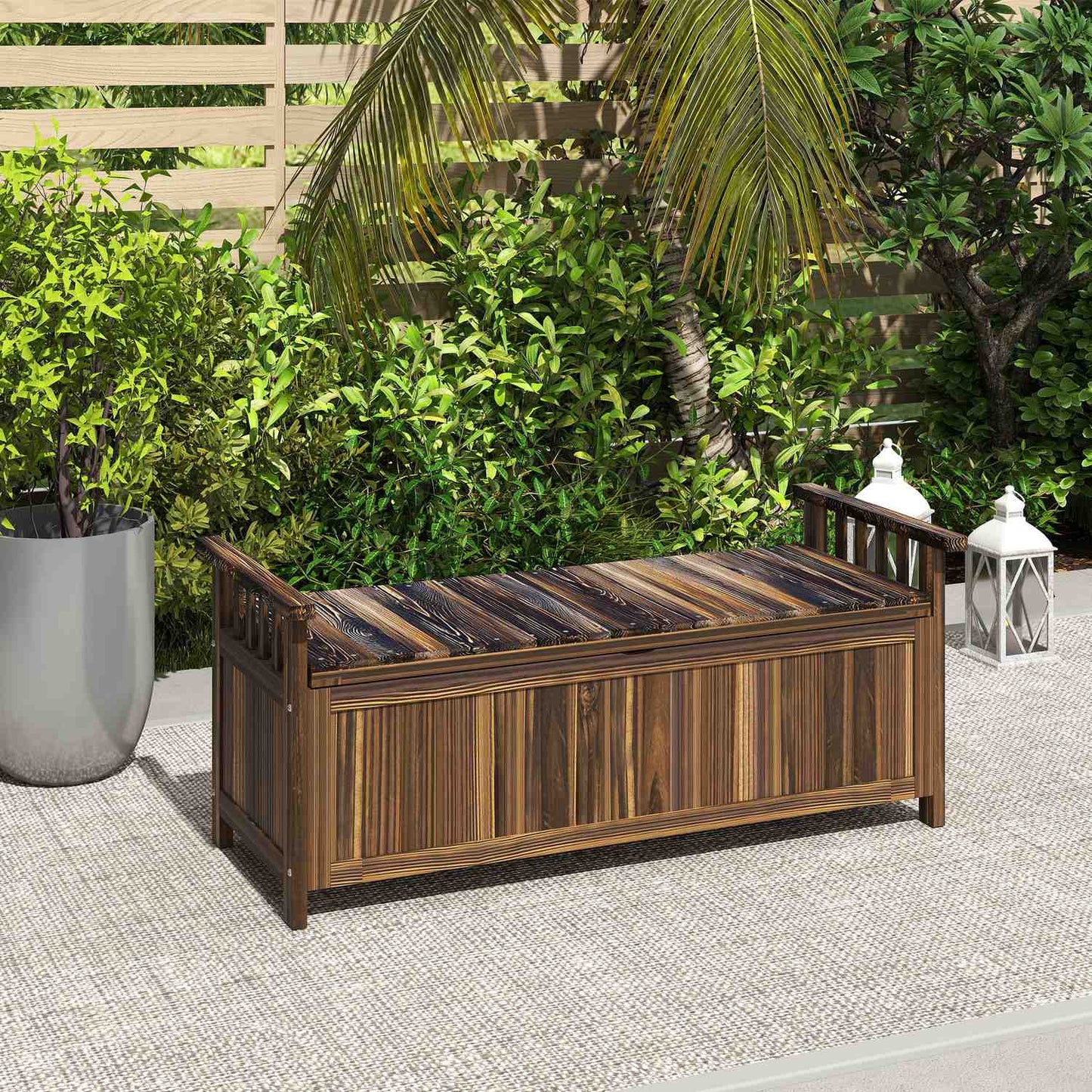 2-seater weatherproof wooden garden bench with storage
