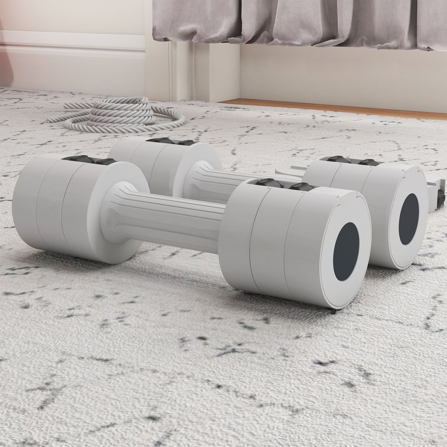 Adjustable dumbbells 2 x 2.5 kg, floor friendly, white