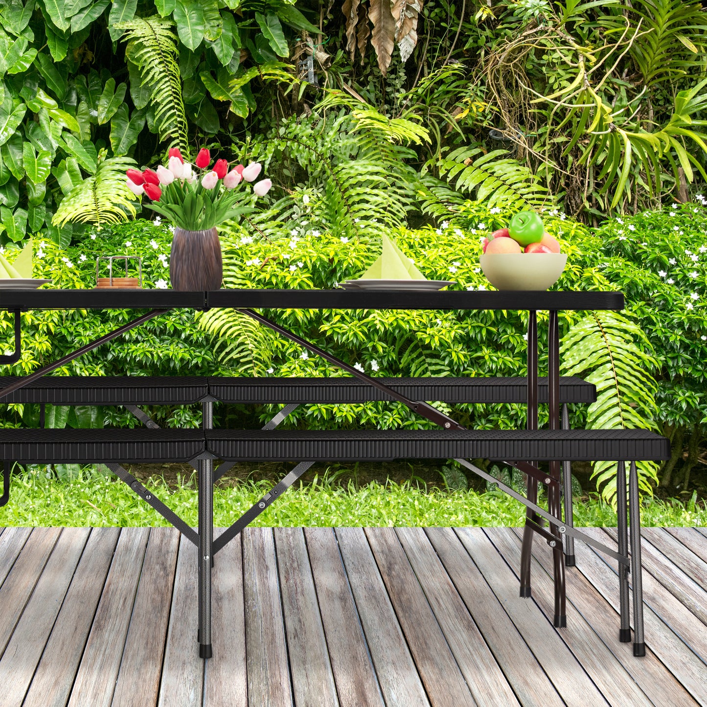 2x Folding Benches Black