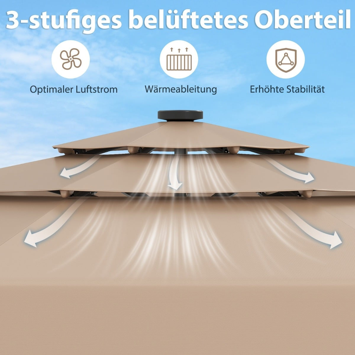 300 cm Patio Umbrella with Solar LED Lights, Adjustable