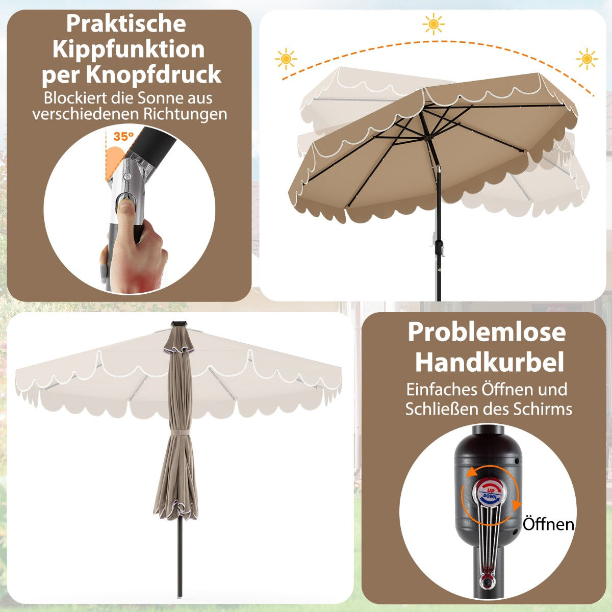 300 cm Patio Umbrella with Solar LED Lights & Crank