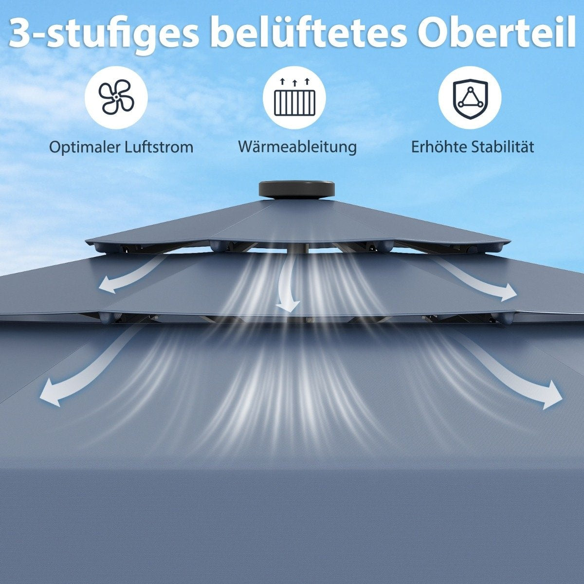 300 cm Patio Umbrella with Solar LED Lights, Tiltable