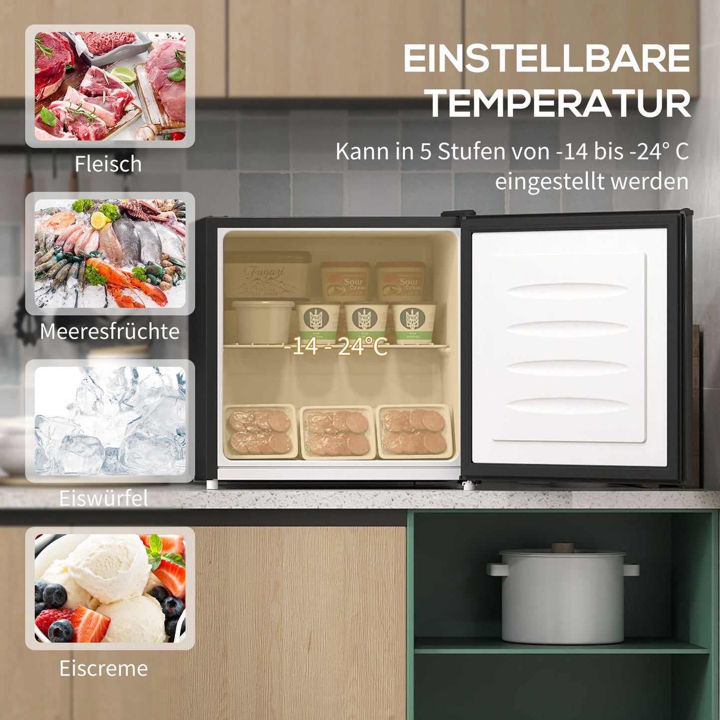 35L Mini Freezer, Electric, Black, Adjustable Thermostat