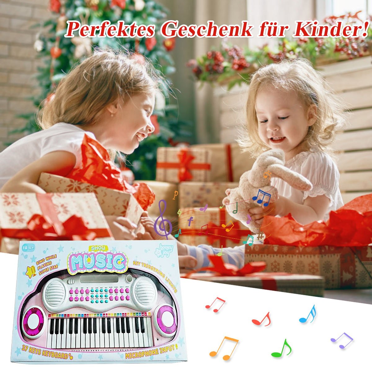 37 Keys Piano Keyboard Children's Keyboard with Stand Educational Keyboard 48 x 20 x 38 cm Pink