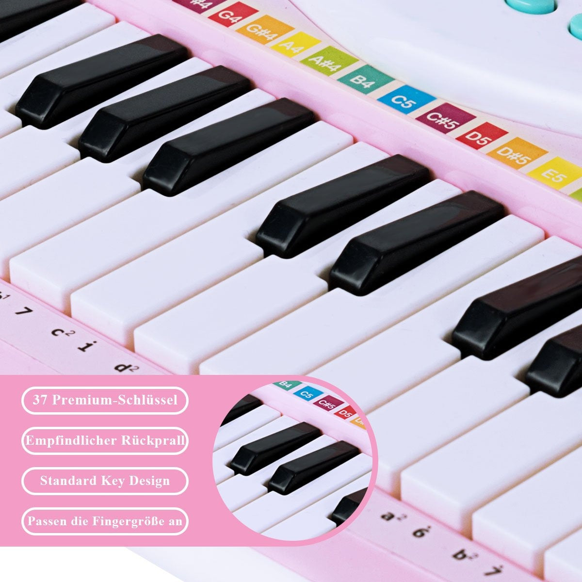 37 Keys Piano Keyboard Children's Keyboard with Stand Educational Keyboard 48 x 20 x 38 cm Pink