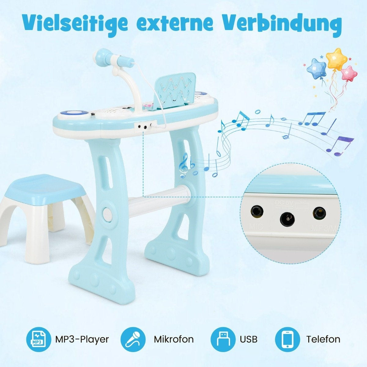 37 Keys Piano Keyboard with Light Electric Children's Keyboard Recording & Playback Toy Piano Blue