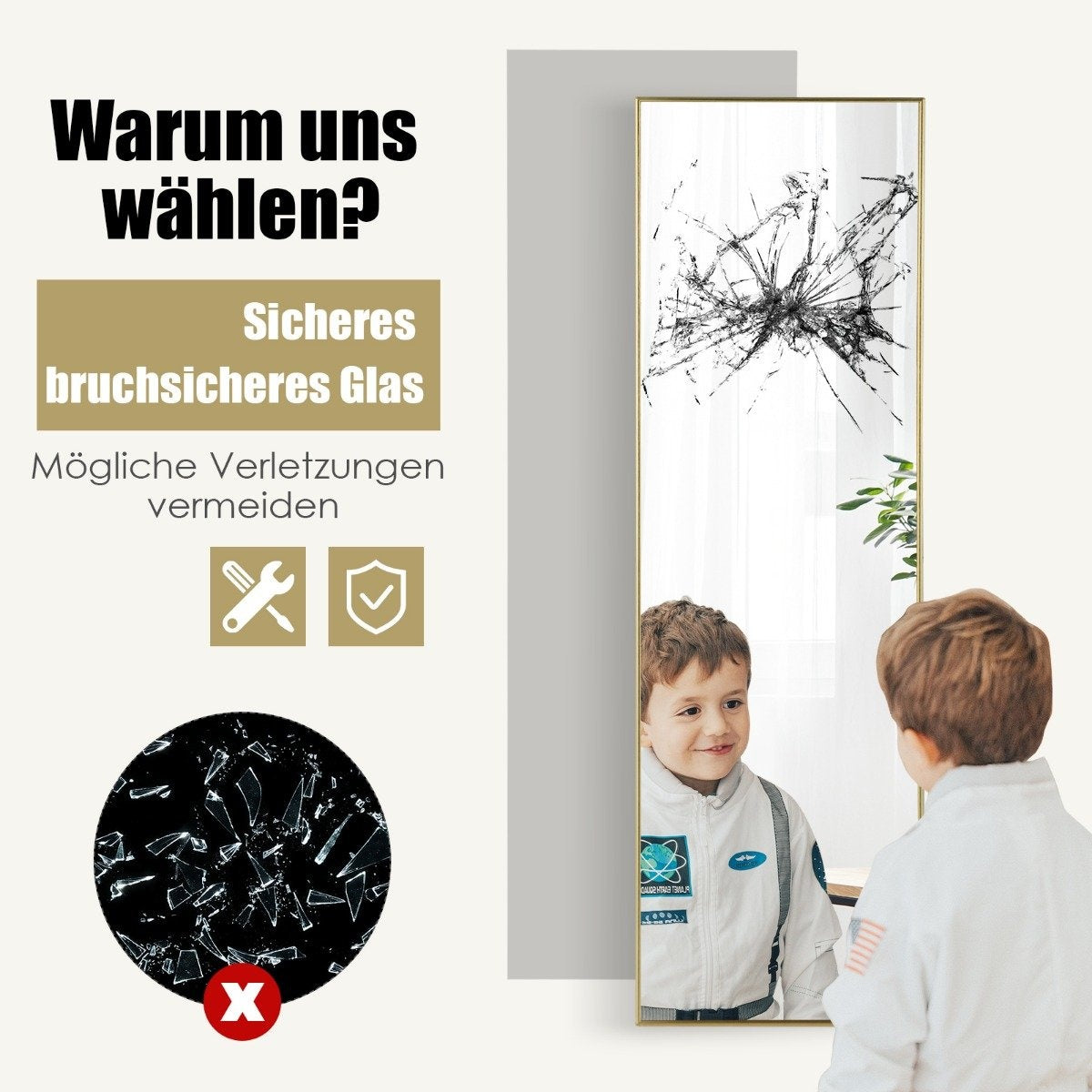 37 x 120 cm full-length mirror with height-adjustable hanging hooks wall mirror golden