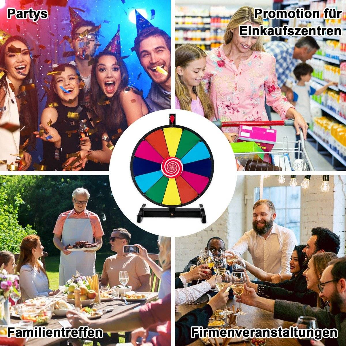 38 cm large wheel of fortune with 12 fields table spinning wheel for prizes colorful