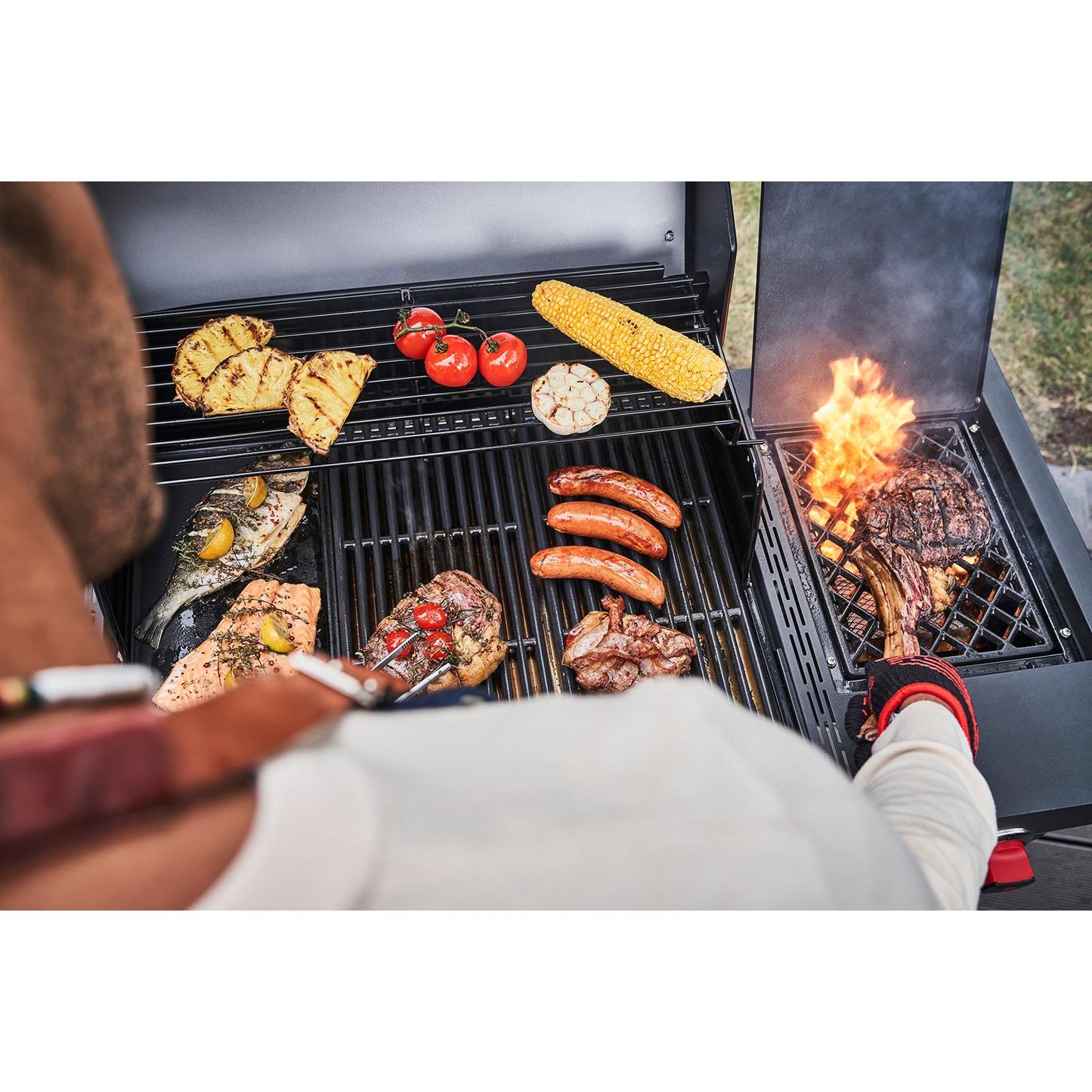 3-Burner Gas Grill with Infrared Sear Burner, Cast Iron Grates