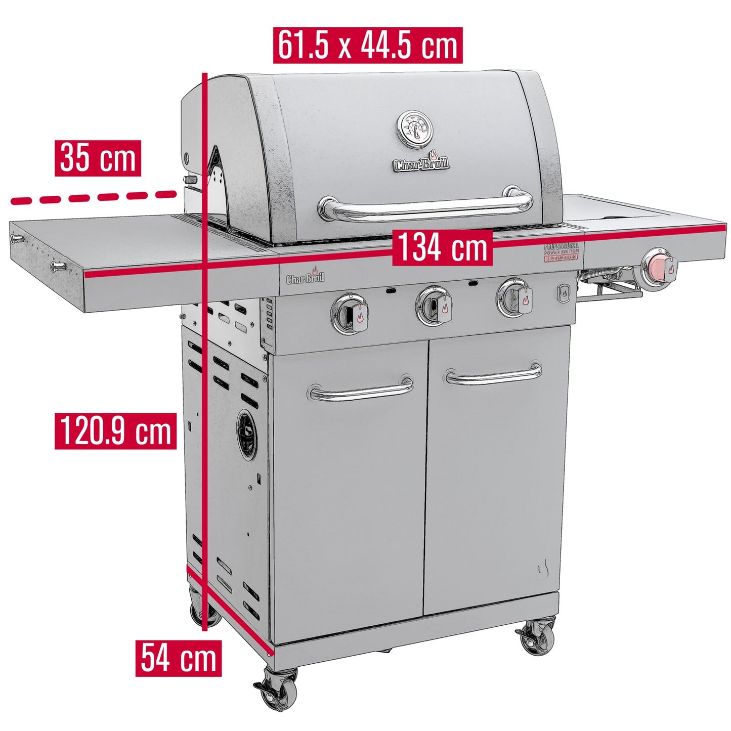 3-Burner Gas Grill with Infrared Sear Burner, Cast Iron Grates