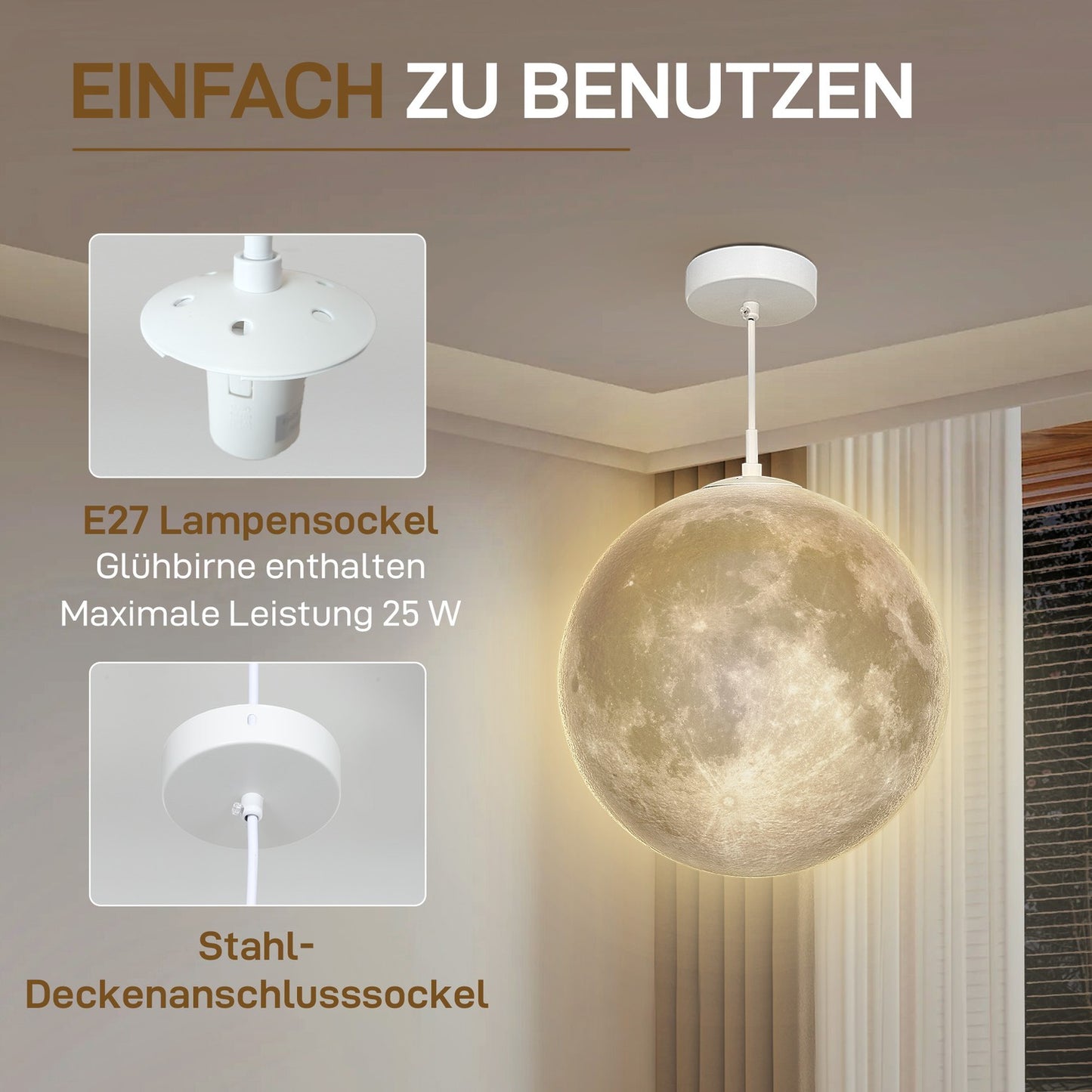 3D Moon Pendant Light with color change and app control
