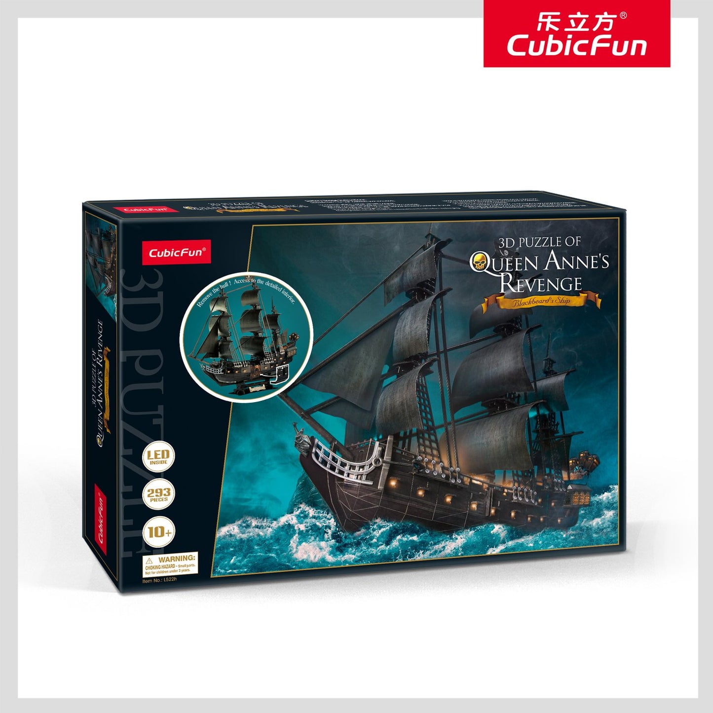 3D Puzzle with LED Lighting, Queen Anne's Revenge Design
