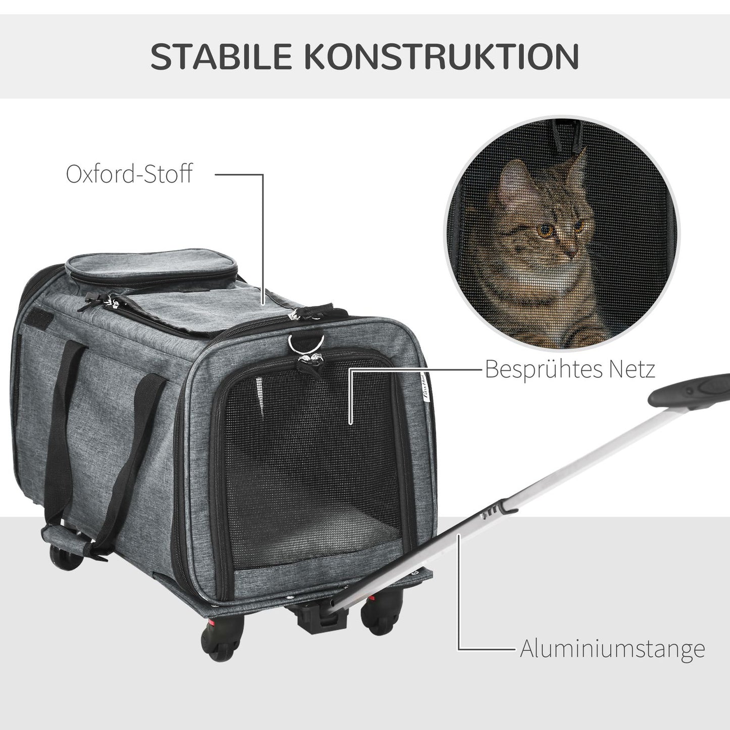 Pet Transport Cart - 3-in-1, Telescopic Handle, Gray