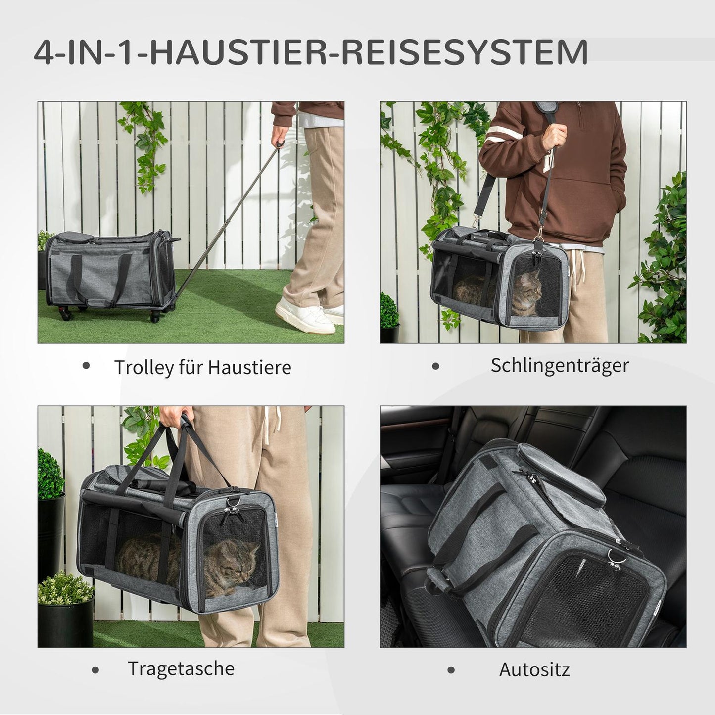 Pet Transport Cart - 3-in-1, Telescopic Handle, Gray