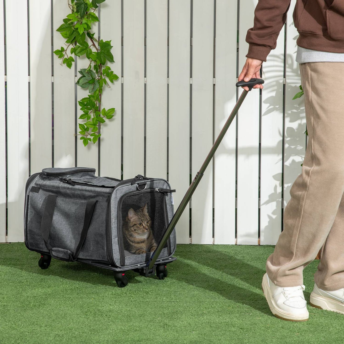 Pet Transport Cart - 3-in-1, Telescopic Handle, Gray