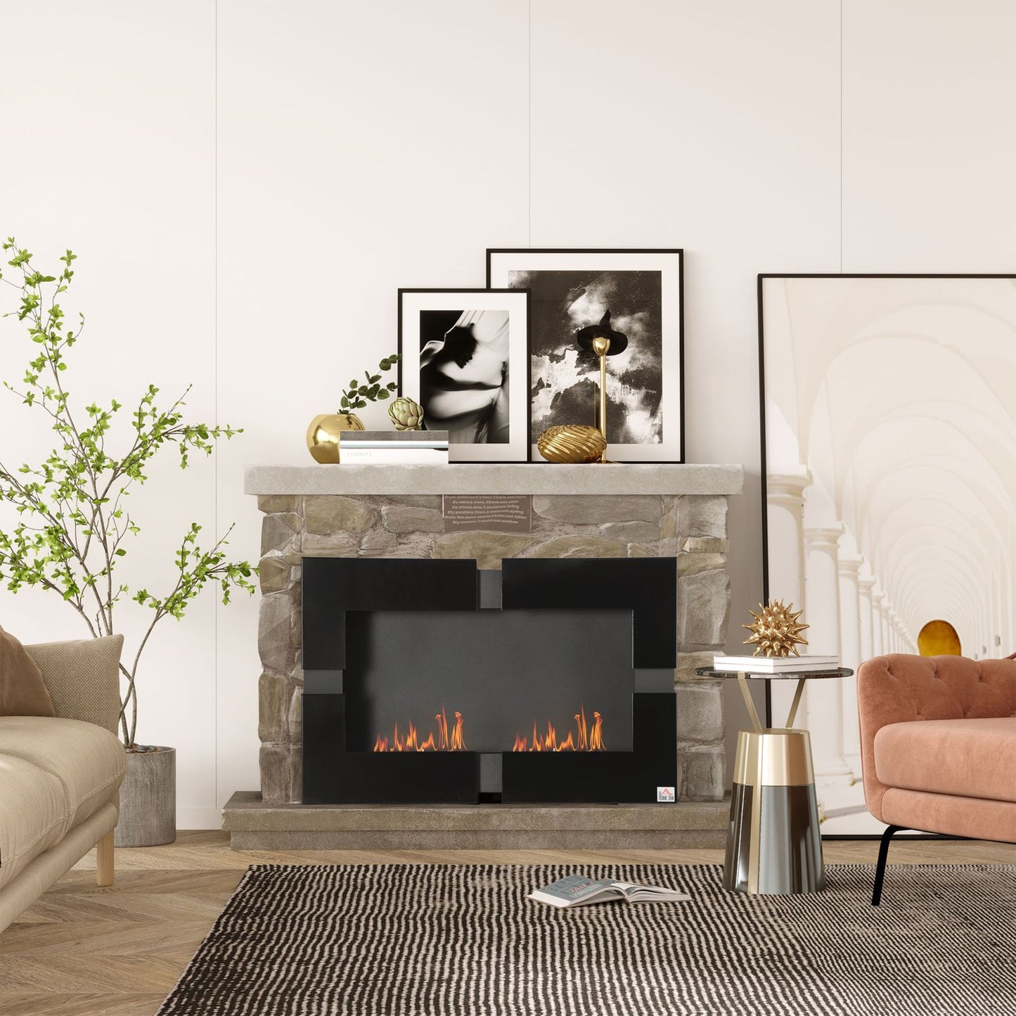 Indoor Black Ethanol fireplace, Metal, 3L Capacity, 90cm
