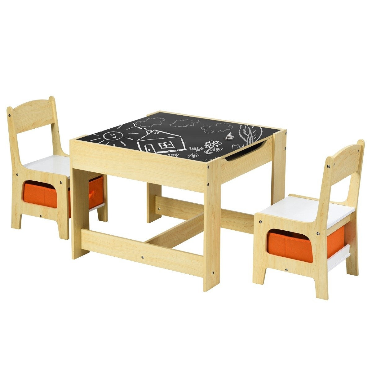 3 PCS. Children's seating group, children's furniture, children's seating set, children's table with 2 wooden chairs, 3 in 1 painting table