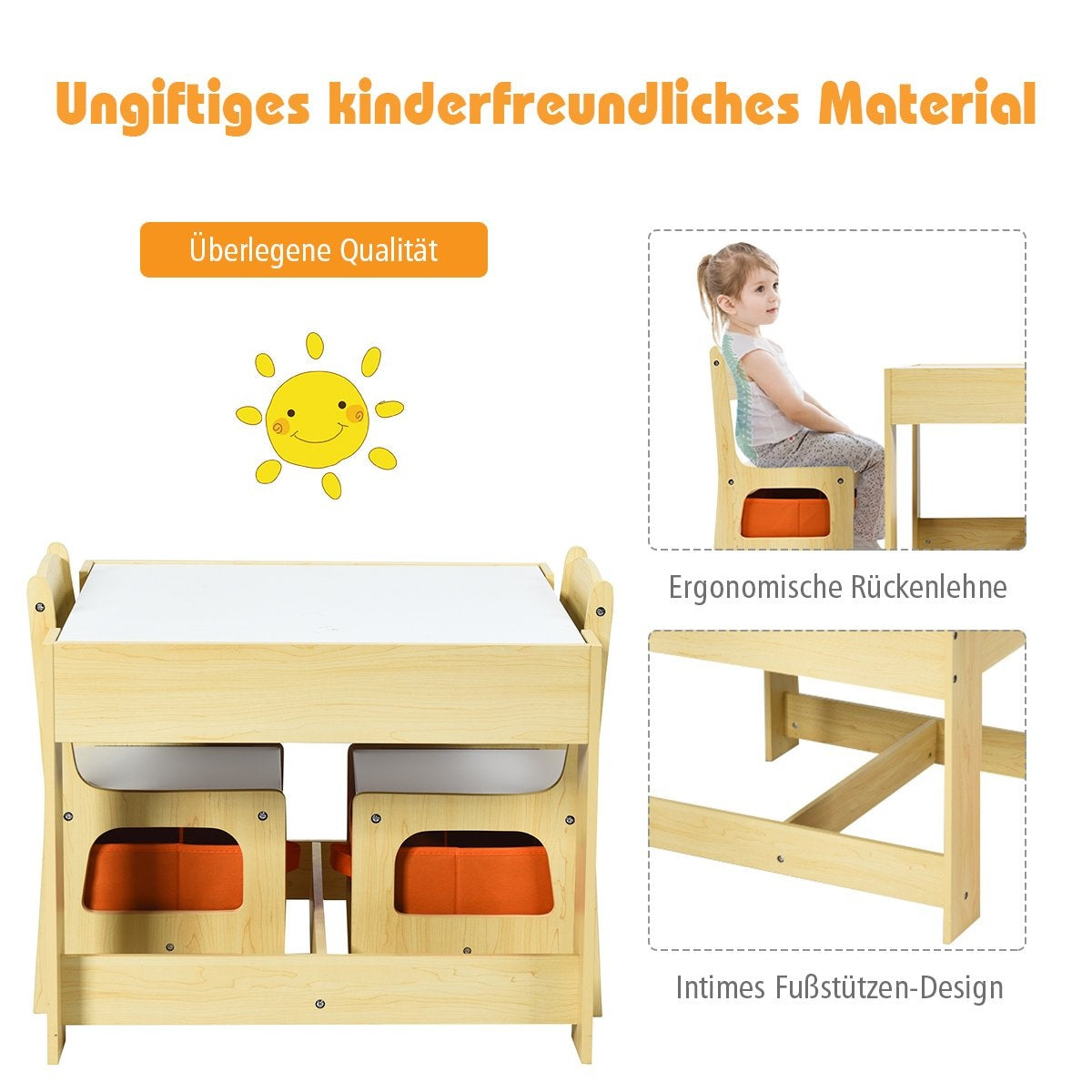 3 PCS. Children's seating group, children's furniture, children's seating set, children's table with 2 wooden chairs, 3 in 1 painting table