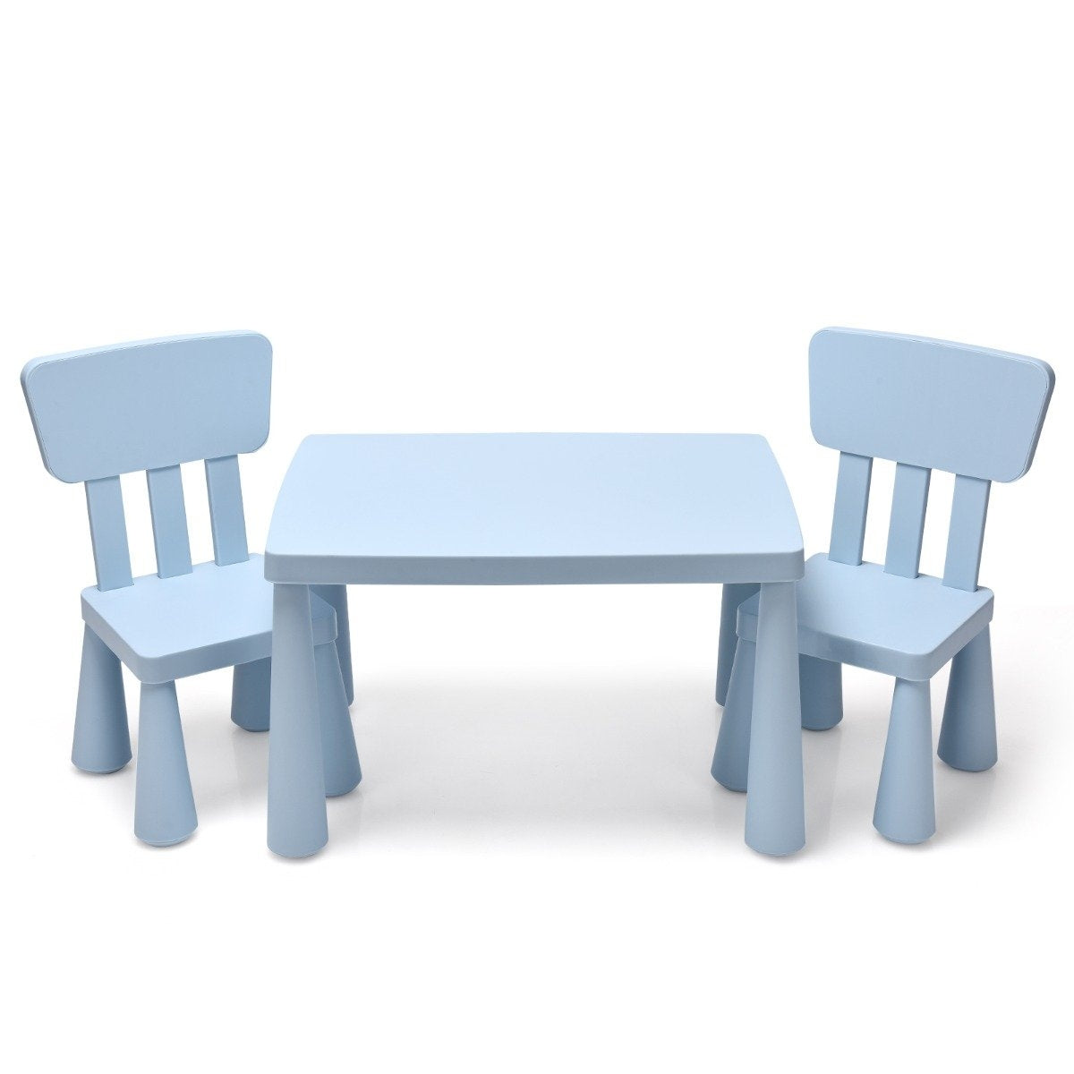 3 PCS. Children's seating group, children's table with 2 chairs, children's furniture made of blue plastic