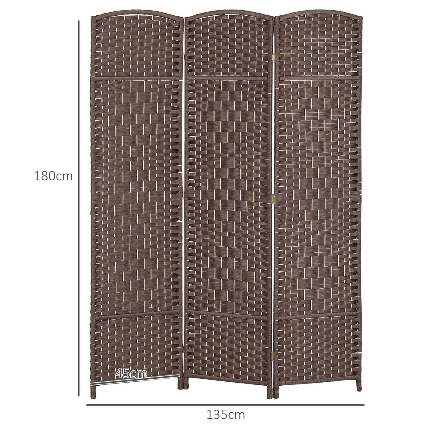3-Panel Folding Room Divider, Brown Polypropylene, Pine Wood