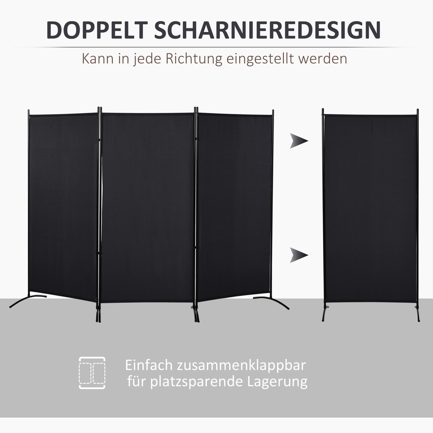 3-Panel Room Divider, Black Metal Frame, Privacy Screen
