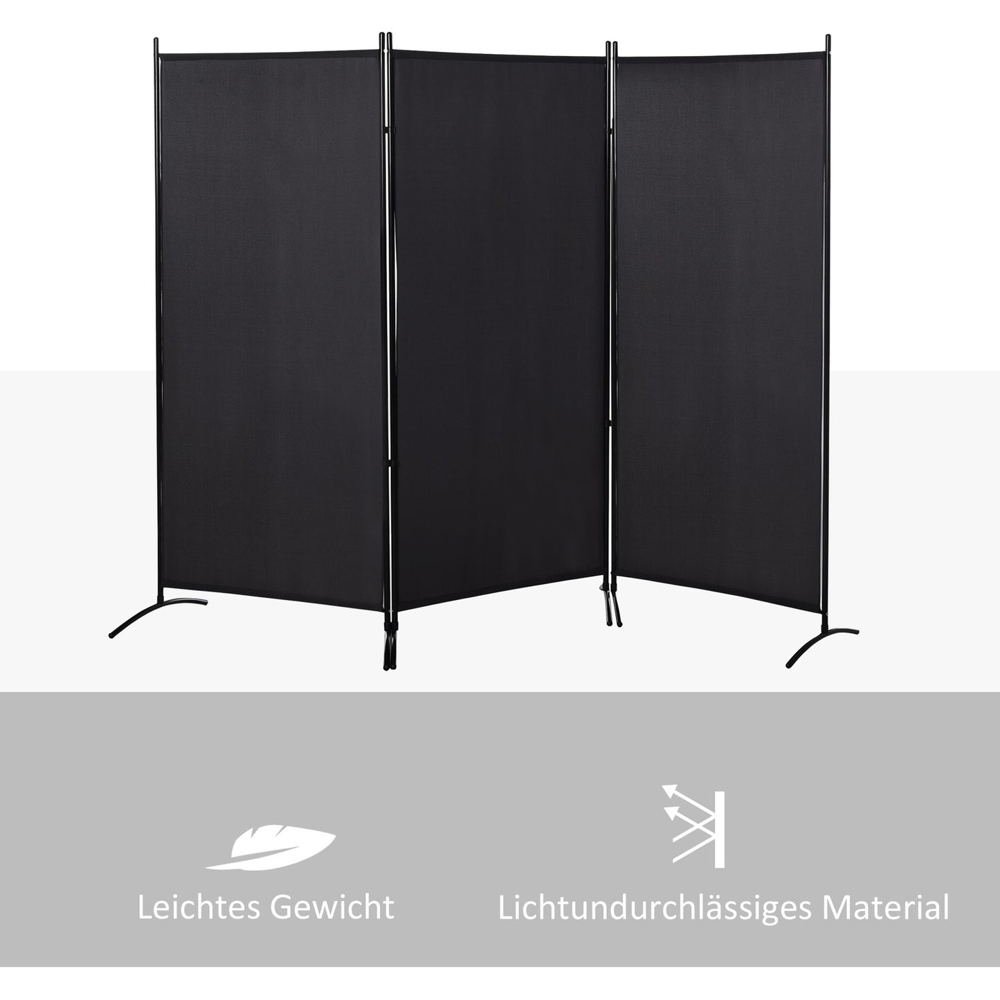 3-Panel Room Divider, Black Metal Frame, Privacy Screen