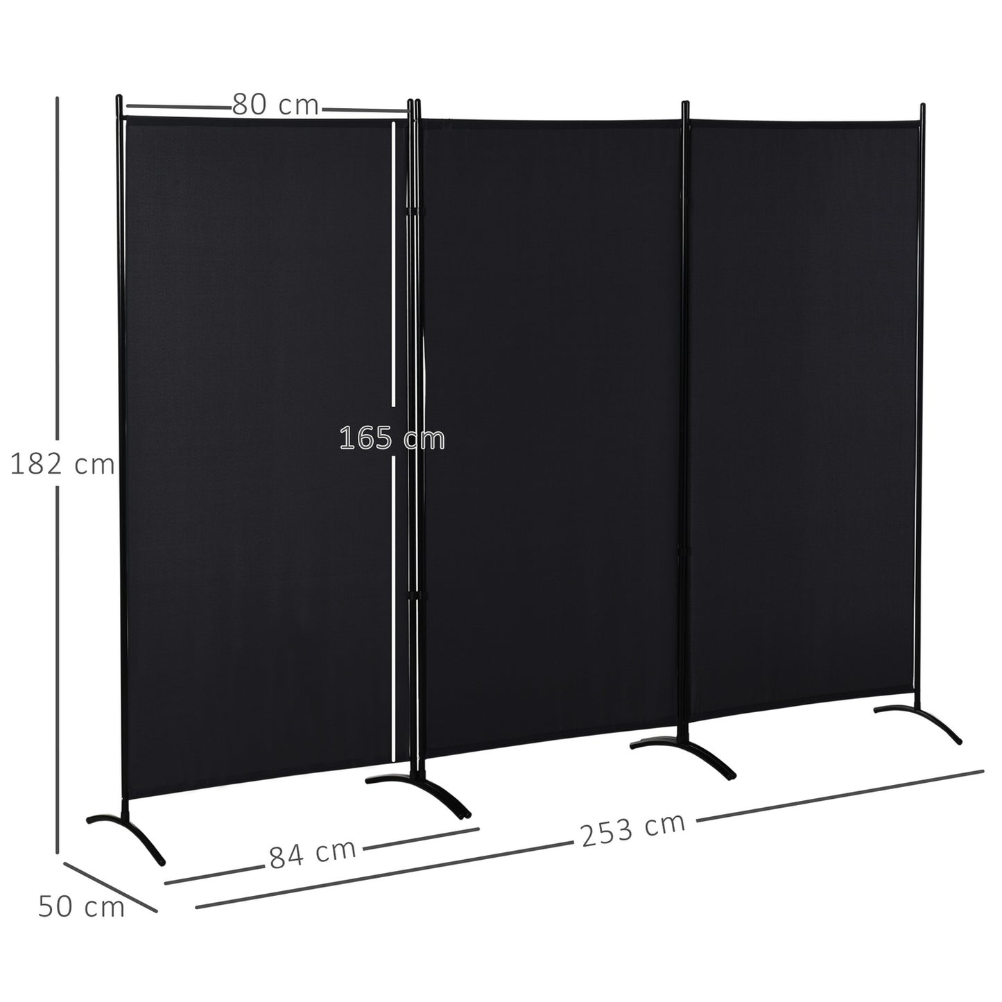 3-Panel Room Divider, Black Metal Frame, Privacy Screen