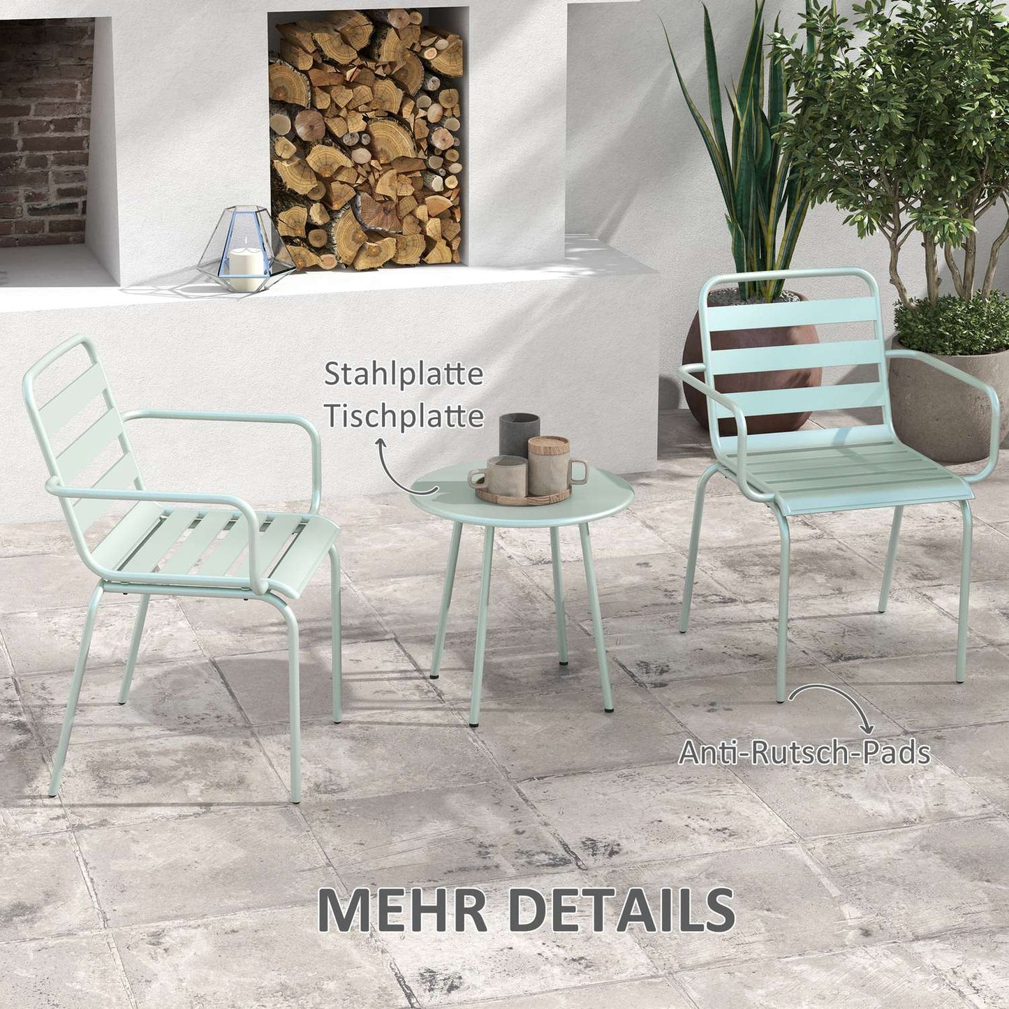 Outdoor Bistro Set - Steel table & chairs, green