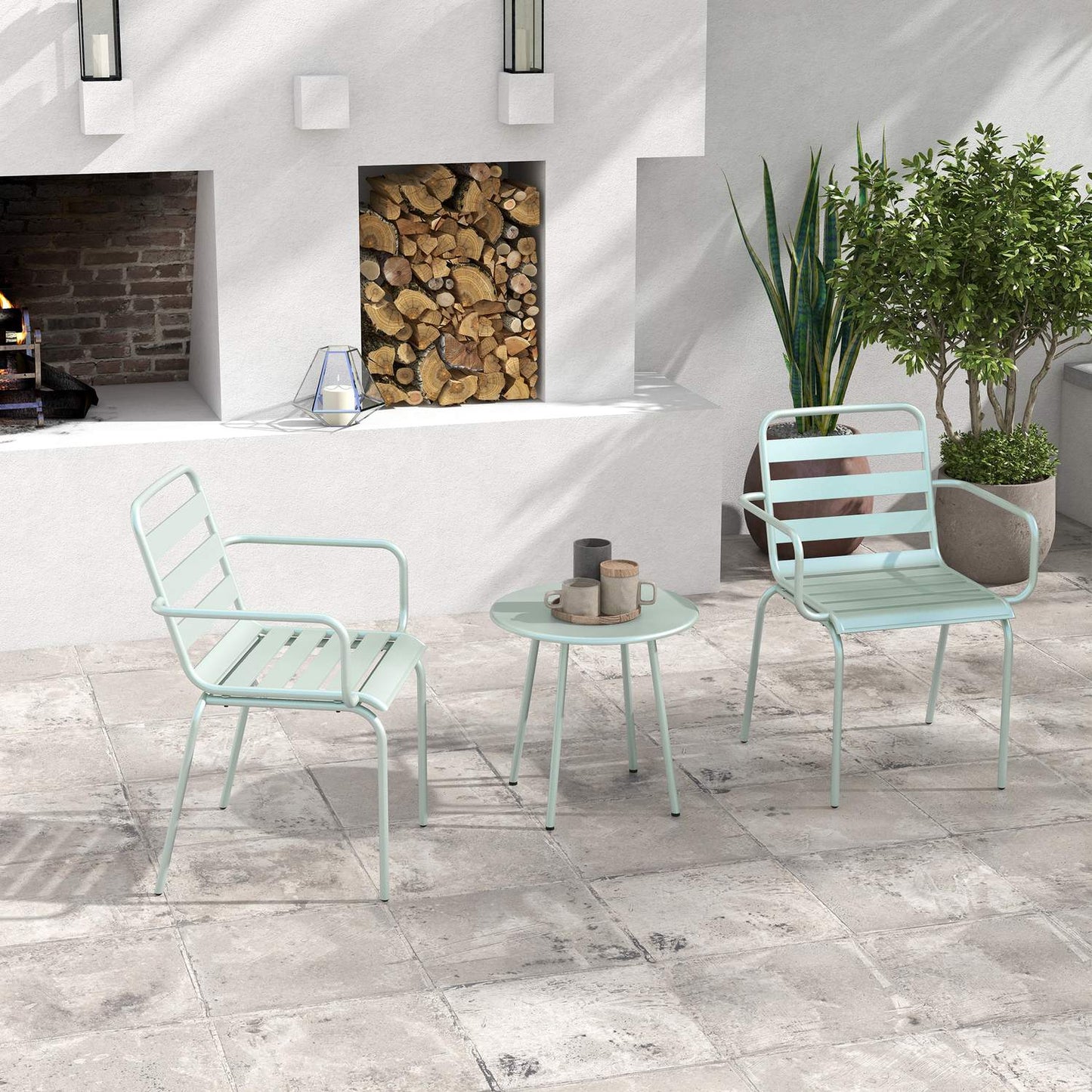 Outdoor Bistro Set - Steel table & chairs, green