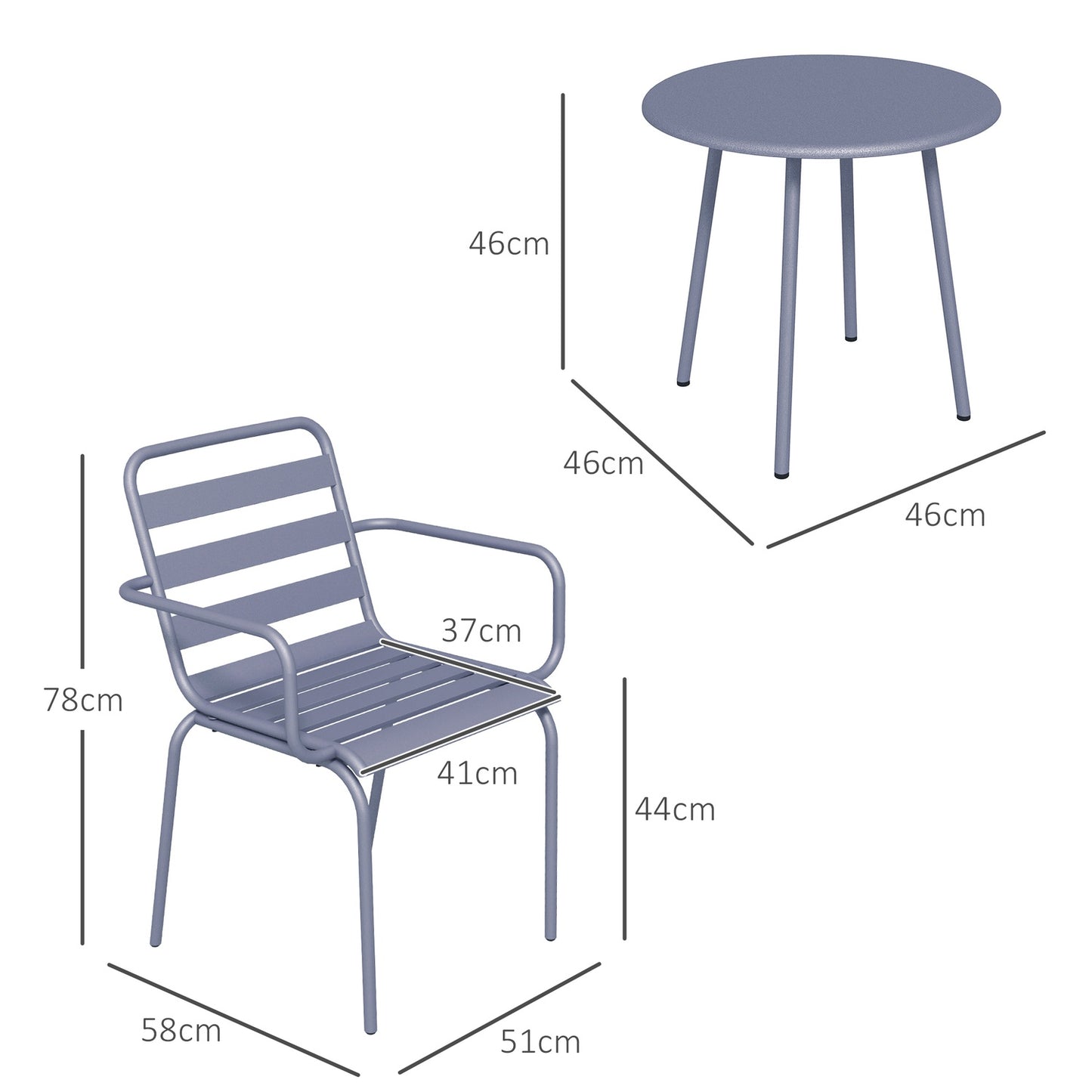 Light gray 3-piece bistro set - steel table and chairs