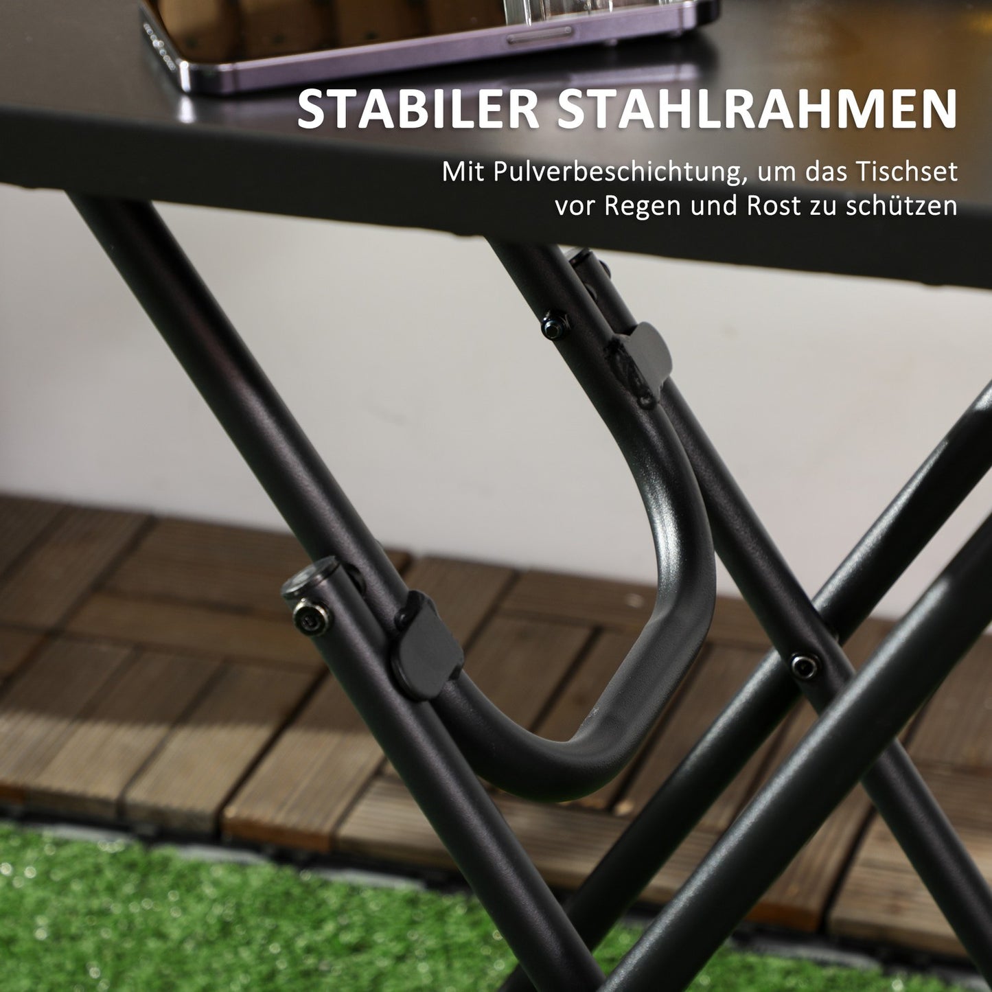 Garden Bistro Set - 1 table and 2 chairs, steel, black
