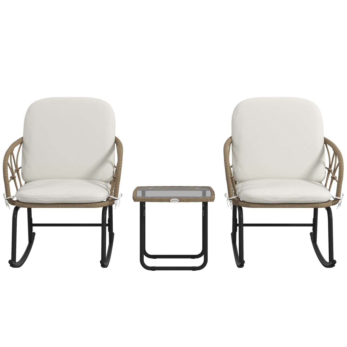 Garden rocking chair set with cushions - 3 pieces