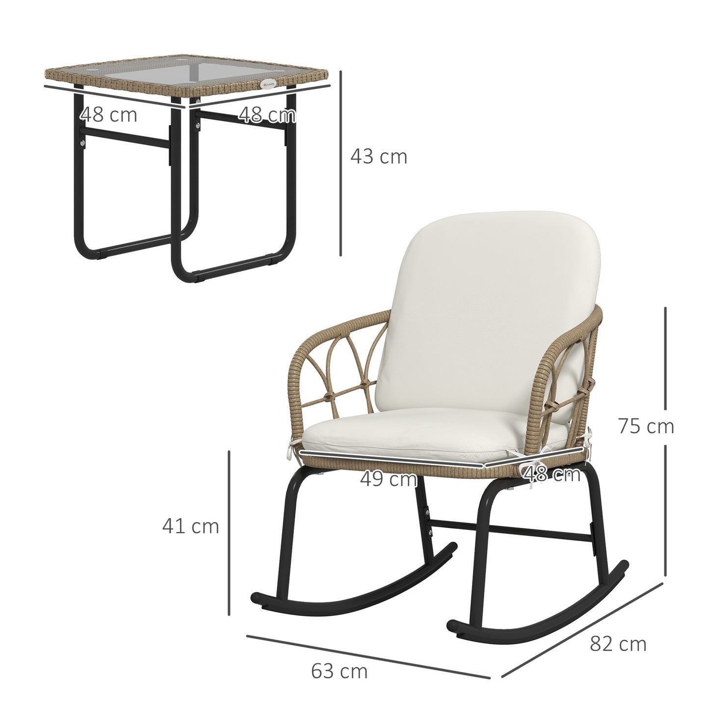 Garden rocking chair set with cushions - 3 pieces