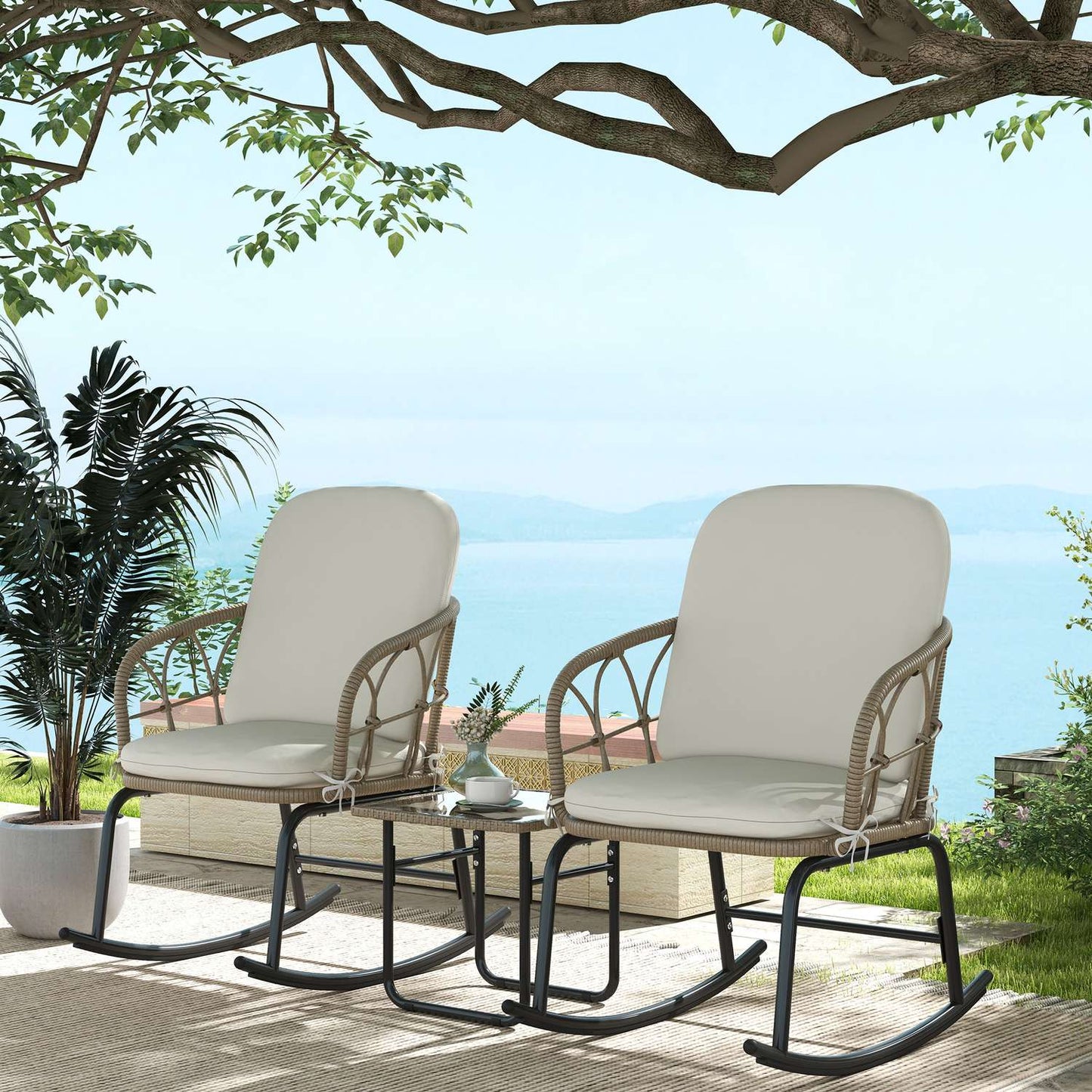 Garden rocking chair set with cushions - 3 pieces