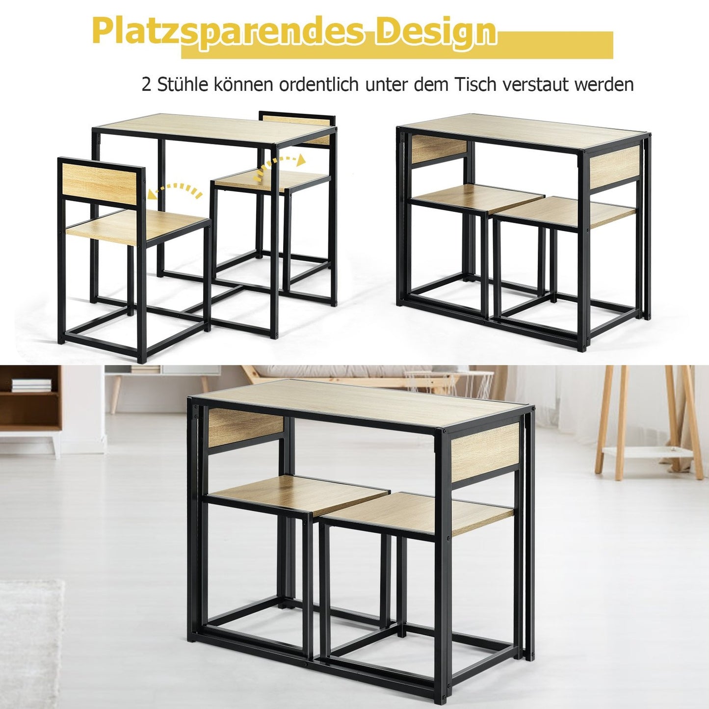 3-Piece Dining Set – Table and 2 Chairs, Space-Saving