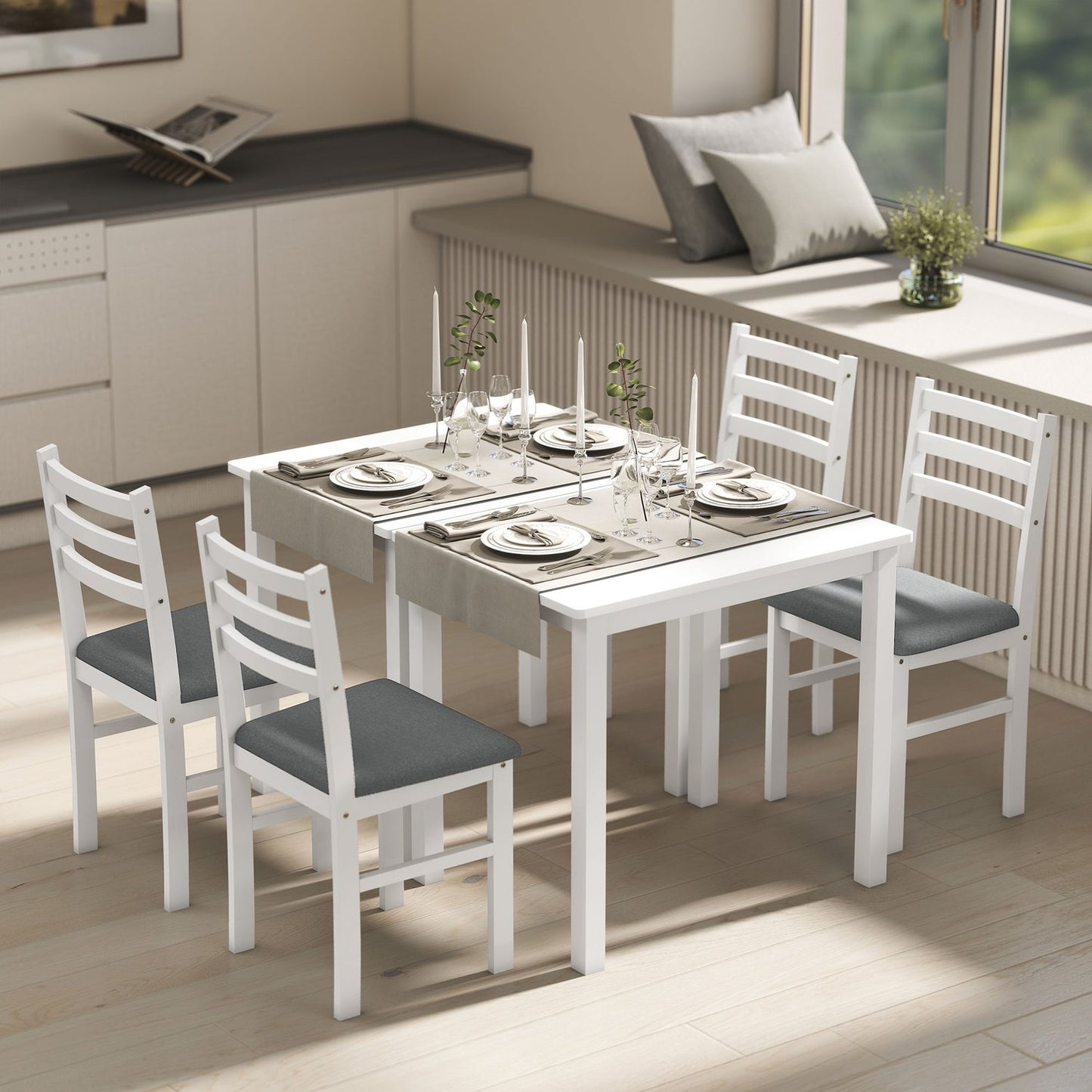 3-Piece Dining Set with 2 Chairs, Space-Saving, White MDF