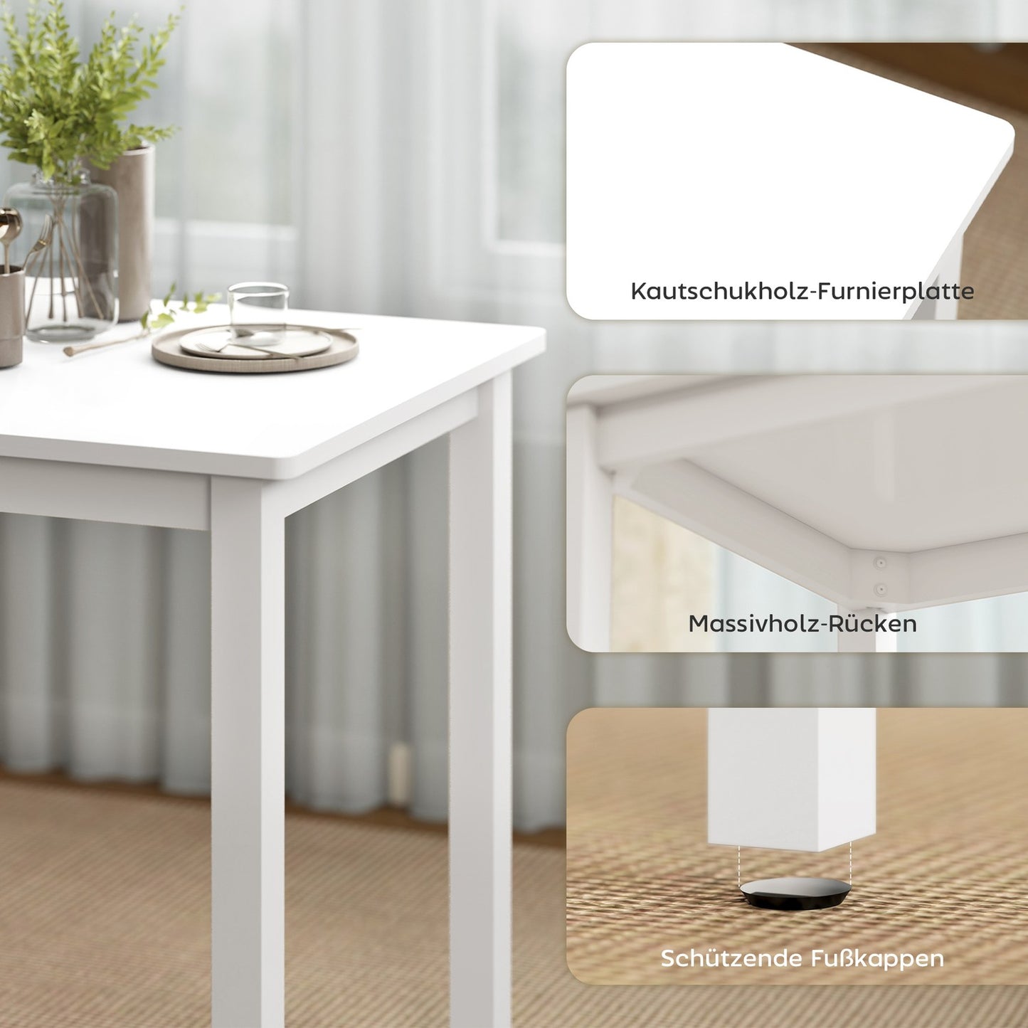 3-Piece Dining Set with 2 Chairs, Space-Saving, White MDF