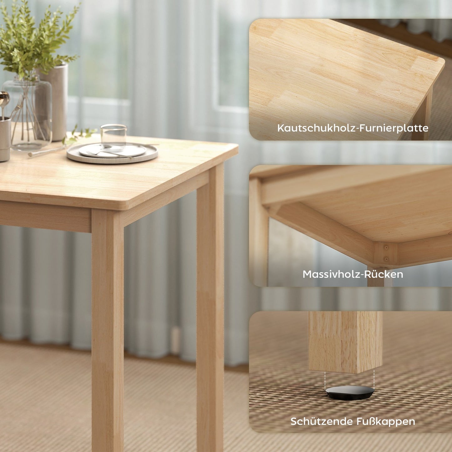 3-Piece Dining Set with 2 Chairs, Space-Saving, Wood