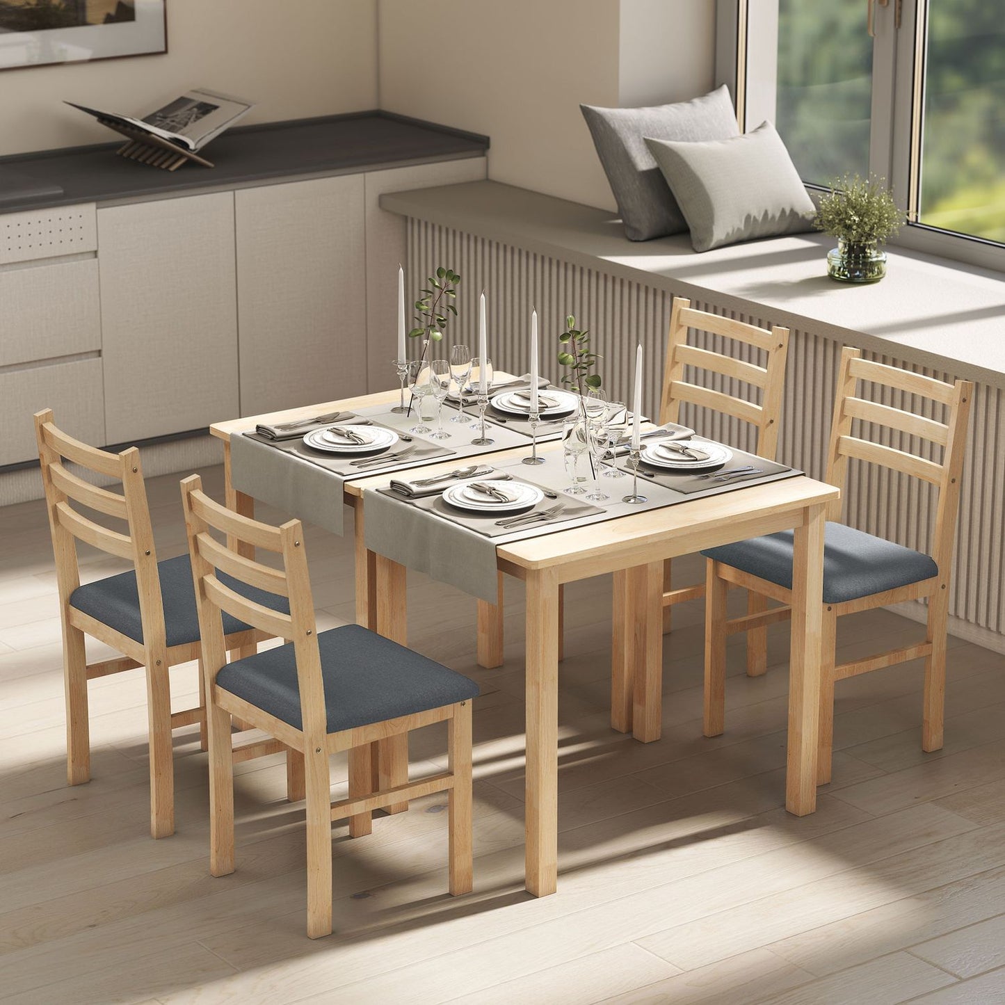 3-Piece Dining Set with 2 Chairs, Space-Saving, Wood