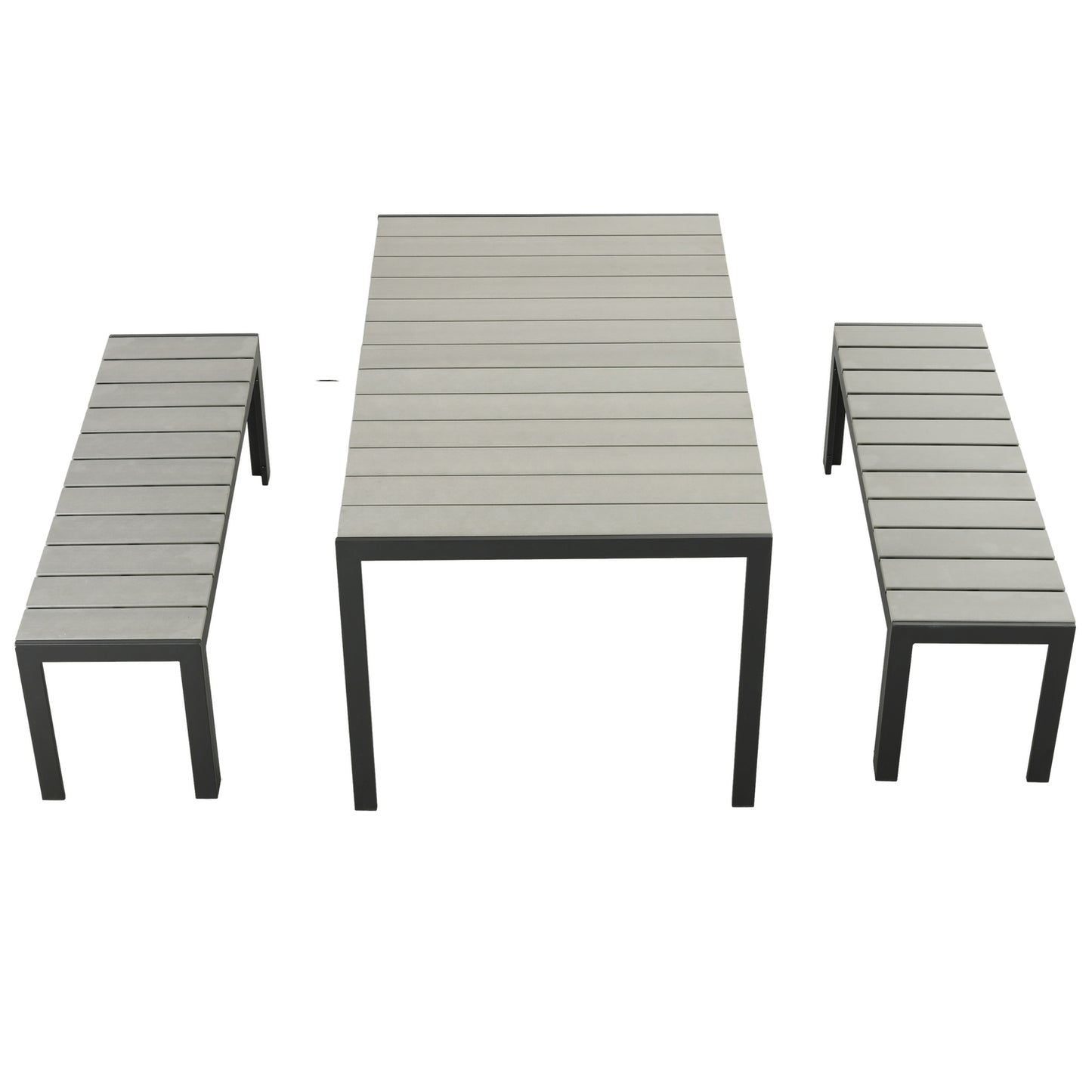 3-piece steel garden set - 2 benches and table, grey