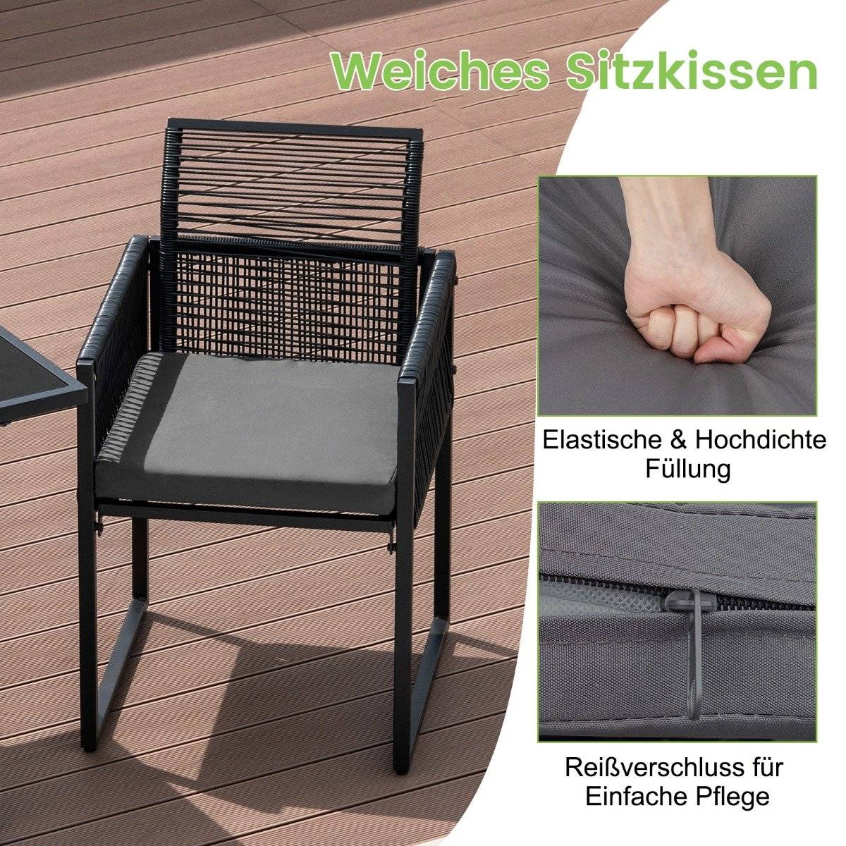3 Piece Outdoor Dining Set with Folding Backrest & Seat Cushion Patio Furniture Set