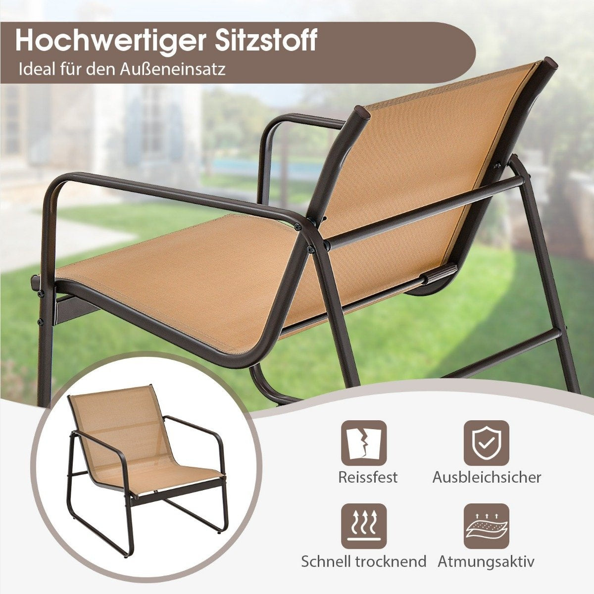 3 Piece Patio Conversation Set Outdoor Metal Chair and Table Set Brown