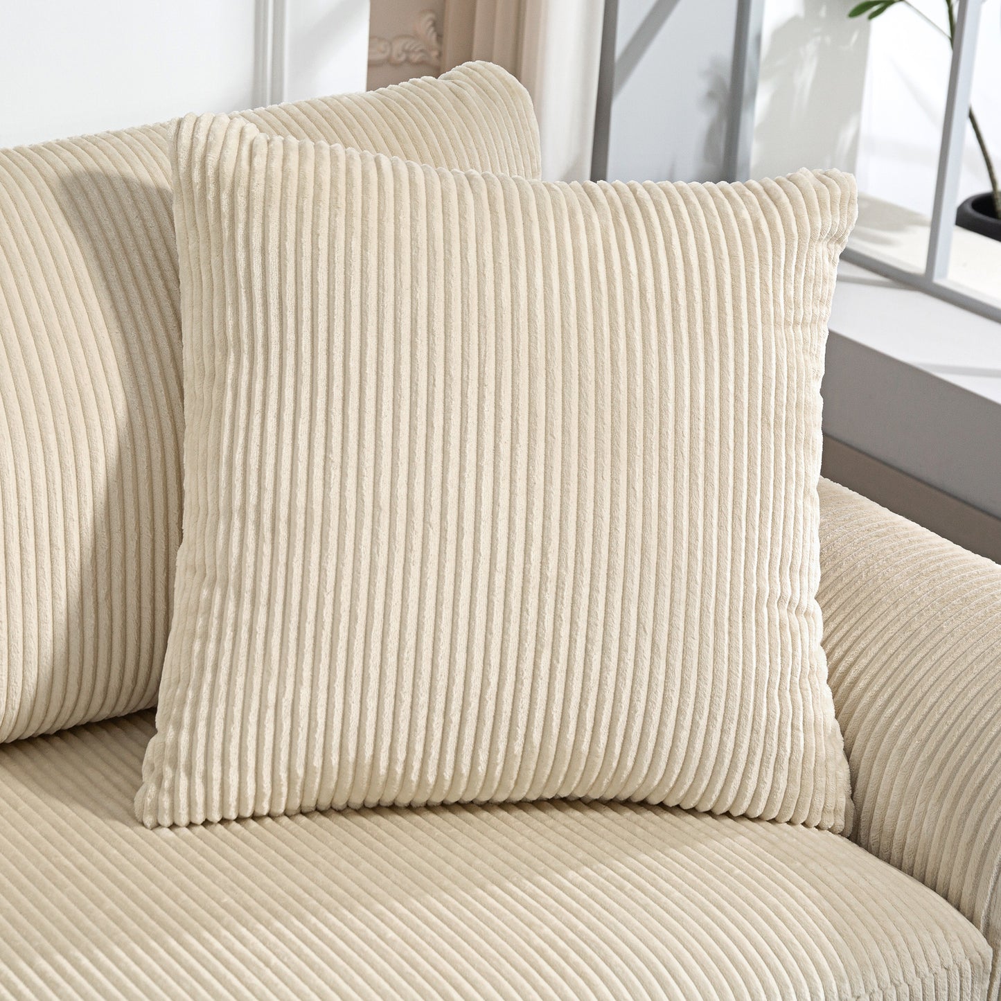 3-Seater Cord Sofa with Cushions, Cream White, 212 cm