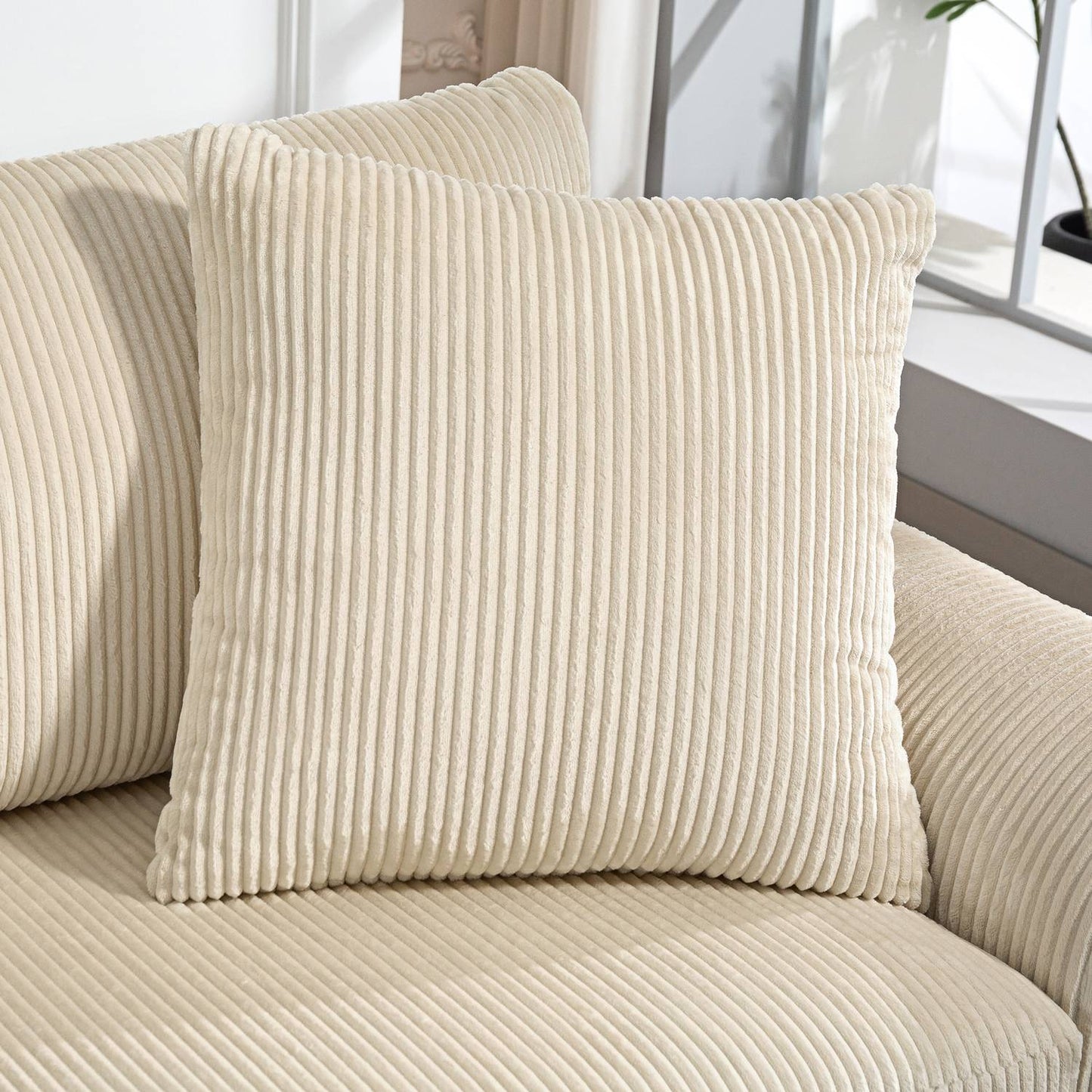 3-Seater Cord Sofa with Cushions, Cream White, 212 cm