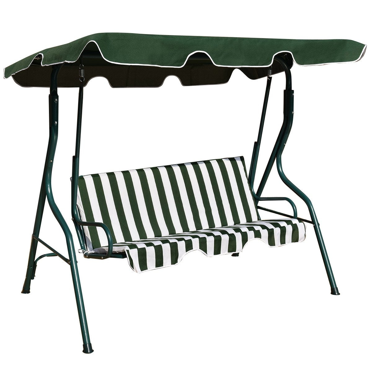 3-Seater Garden Swing with Adjustable Canopy, Green/Brown/Black